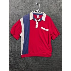 Haband Casual Joe Colorblock Rugby Polo Shirt Mens XL Red Blue White Pocket